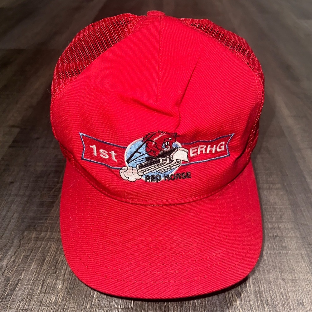 Men’s Red US Air Force “1st ERHG RED HORSE” Military Adjustable Trucker Hat